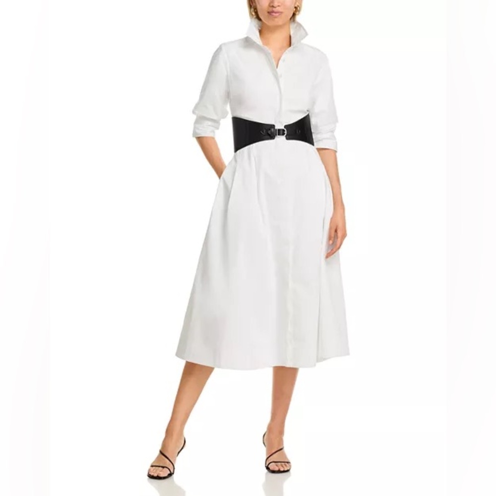 Jonathan Simkhai White Shirt Midi Dress with Black Belt - Picture 2 of 12
